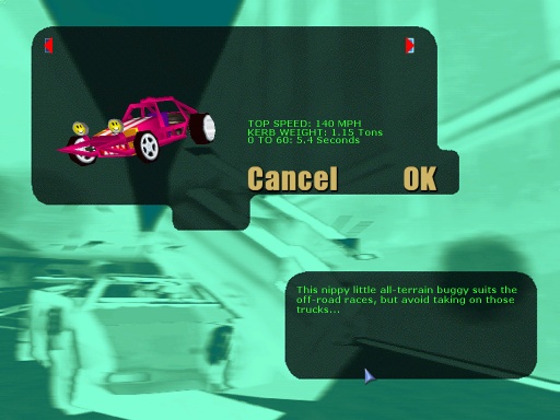 The vehicle selection screen